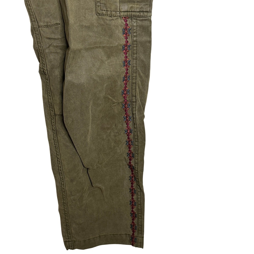 Sundance Olive Green Embroidered Cargo Pants Women 10 Floral Utility Button Fly - Picture 10 of 11